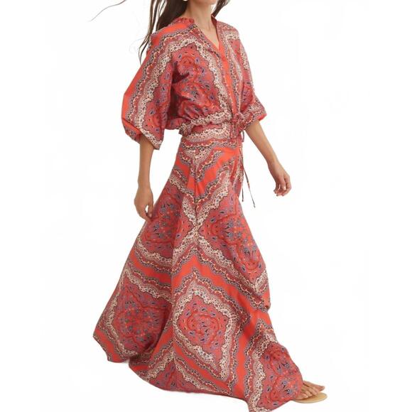 NEW CARA CARA gabriella skirt in paisley scarf coral